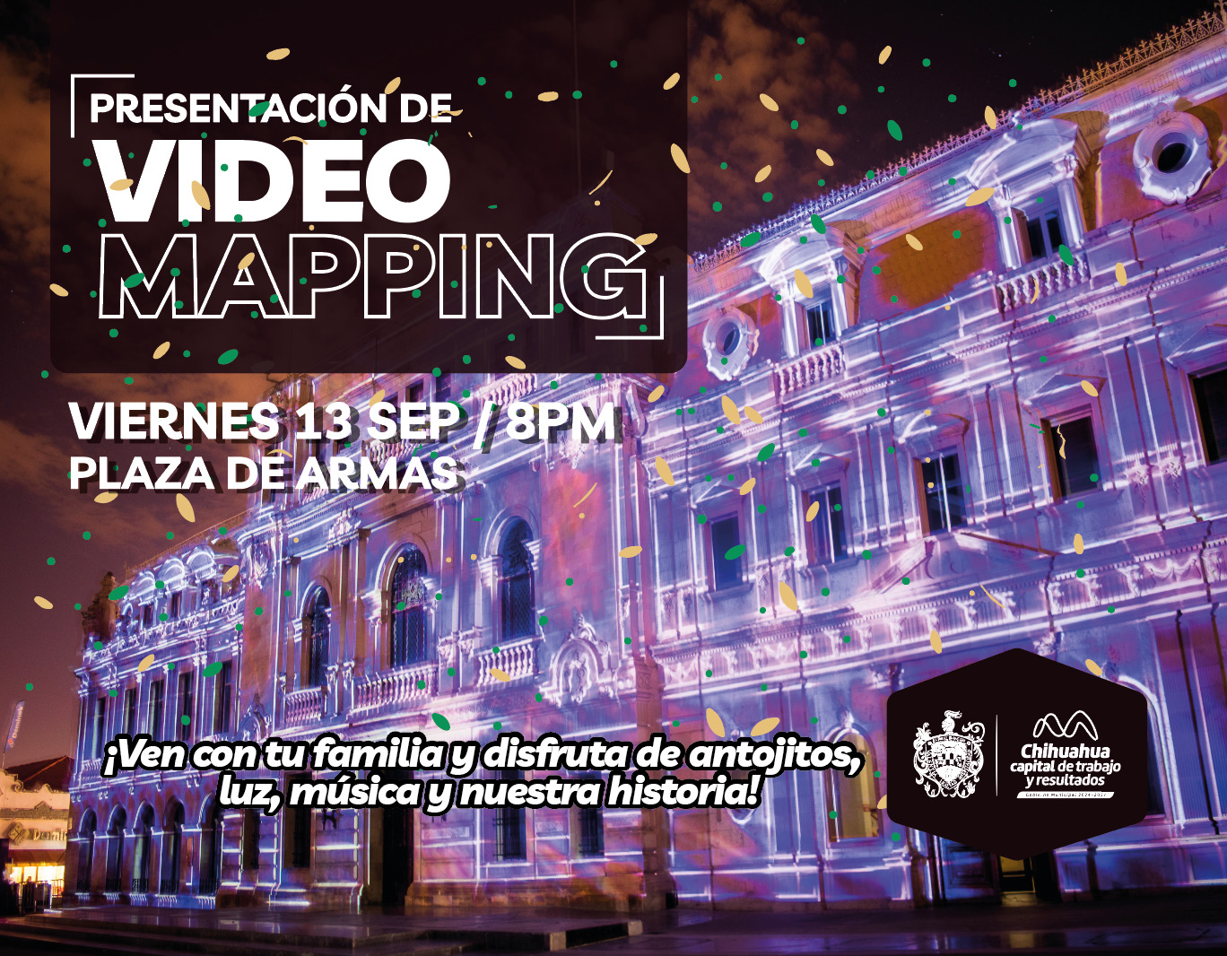 Invita Municipio a disfrutar de video mapping en Plaza de Armas por fiestas patrias.