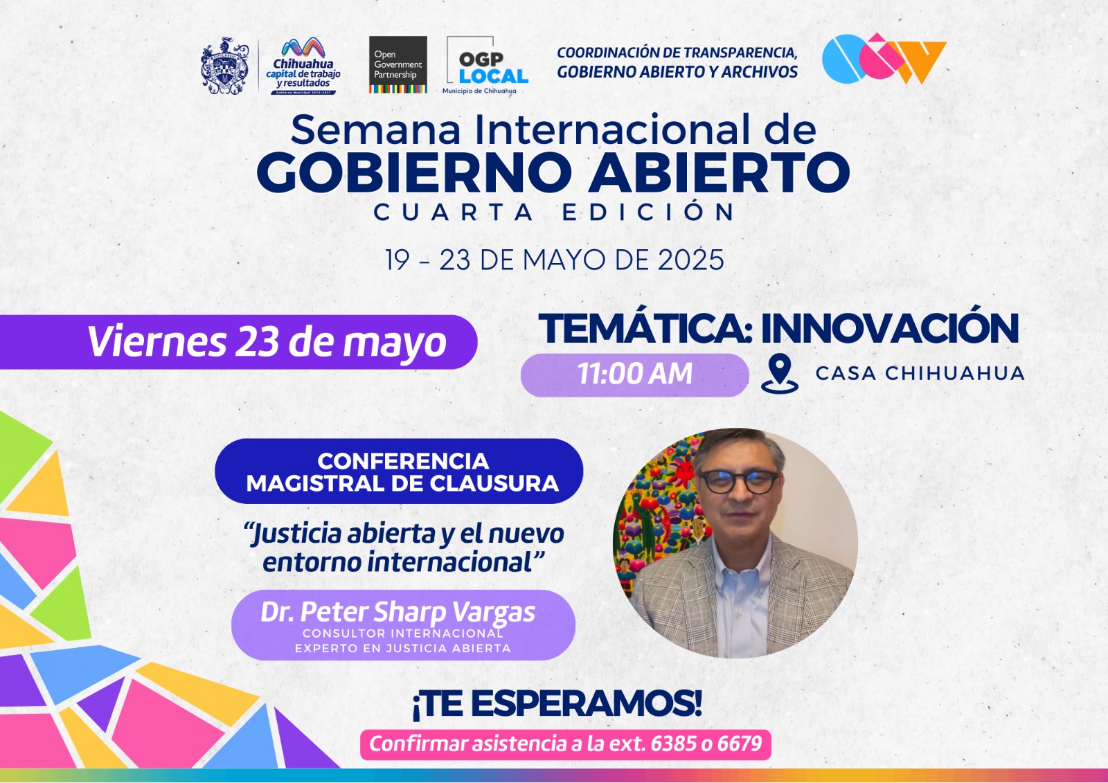 Peter Sharp estará en el cierre de la Semana de Gobierno Abierto: Municipio.