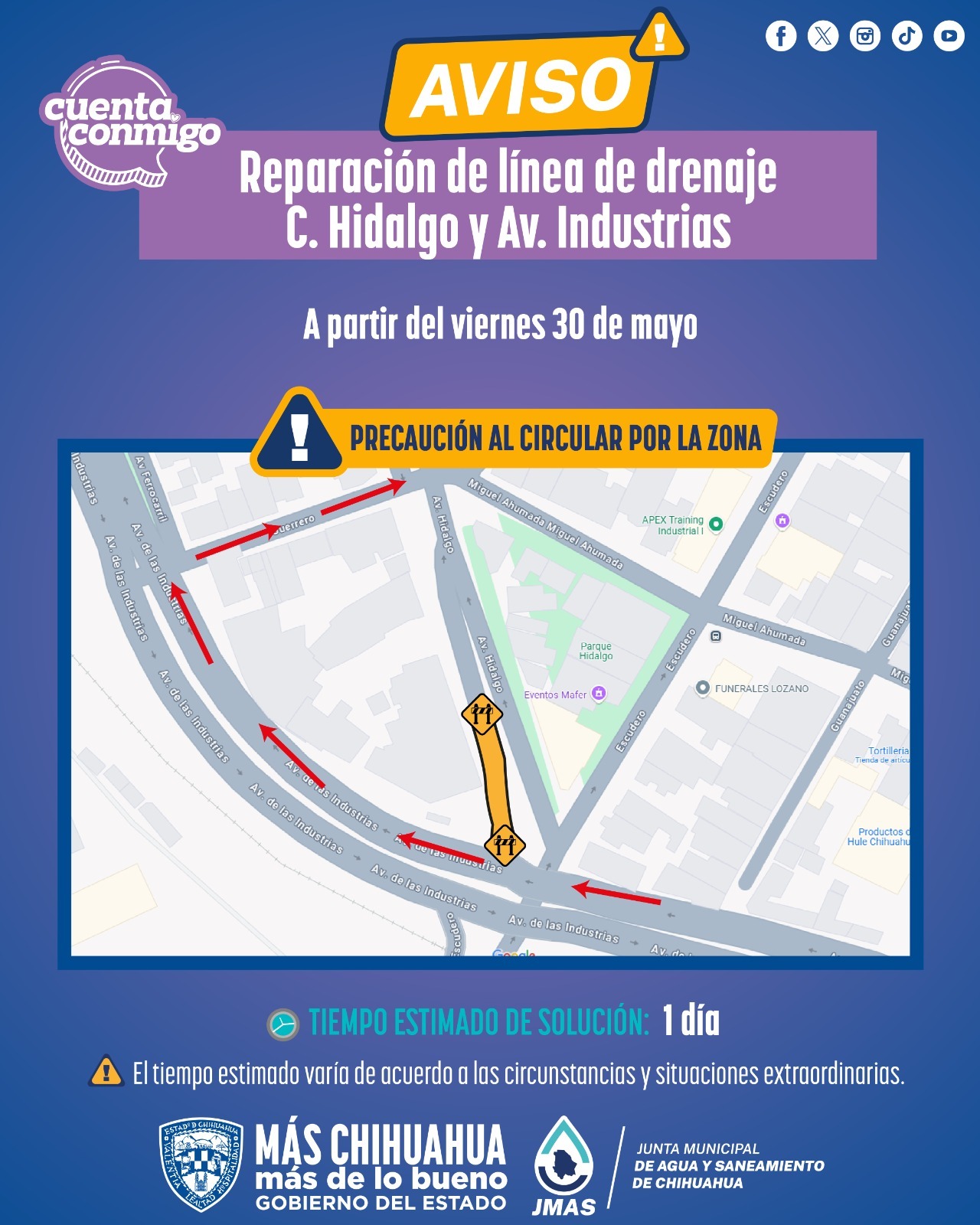 Reparará JMAS Chihuahua línea de drenaje en la colonia Industrial.