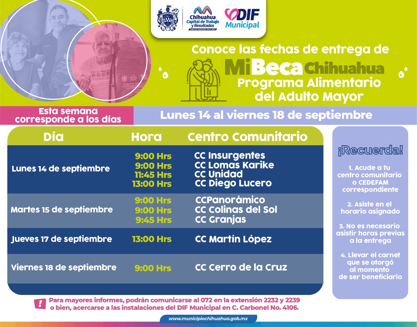 Conoce dónde entregará DIF Municipal el Programa Alimentario del Adulto Mayor esta semana.
