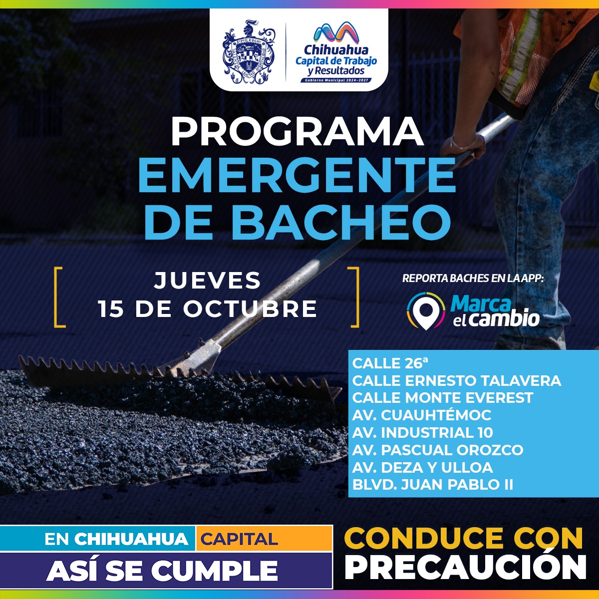 Atenderá Municipio ocho zonas con bacheo este jueves 15 de octubre.